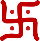 Right-facing swastika in the decorative Hindu form, used to evoke 
